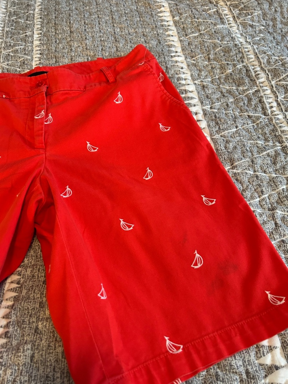 Talbots Red Embroidered Sailboat Bermuda Shorts - Picture 2 of 5